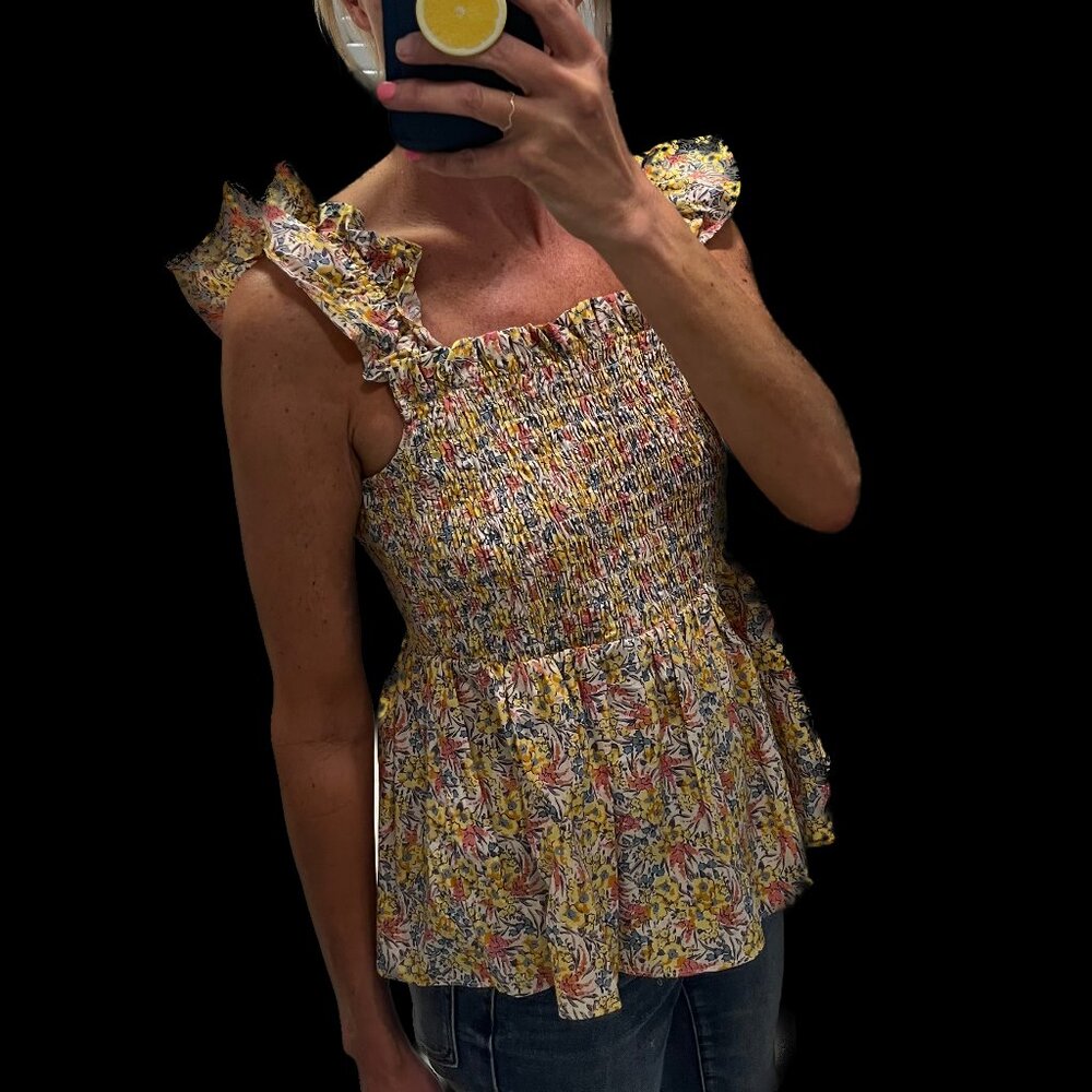 Floral Sleeveless Ruffle Top with Tie Back